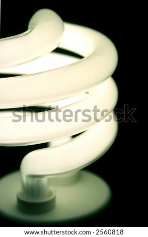 A closeup of an energy saver compact flourescent light bulb.