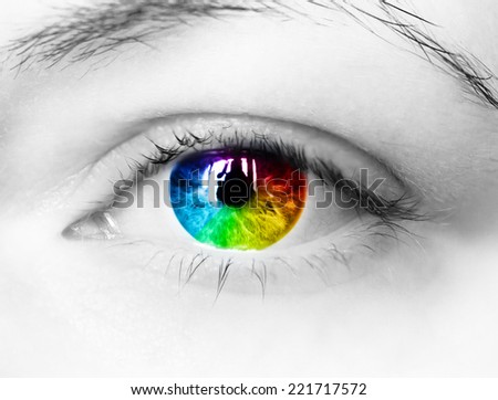 bright rainbow eye close up