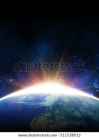dawn sun. view from space. Elements of this image furnished by NASA
