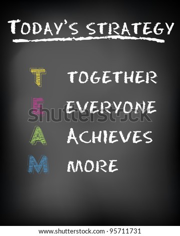 Conceptual Team Acronym On Black Chalkboard (together, Everyone 