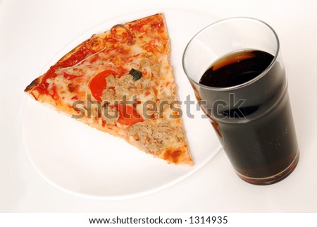 Piece of a pizza and cola