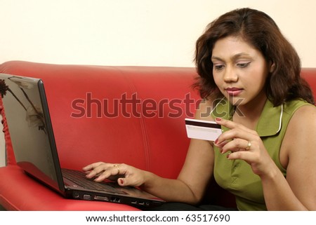 Indian Woman using credit card online