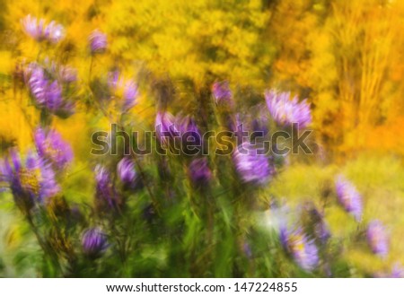 Abstract wallpaper with flowers blowing in the wind, and fall colors in the background.