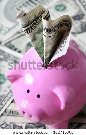 Stuffed piggy bank with US dollars