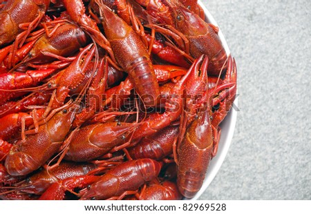 Boiled crawfish viewed from above