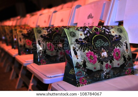 MIAMI - JULY 20: Designer gift bags at the Agua Bendita Swim Collection for Spring/ Summer 2013 during Mercedes-Benz Swim Fashion Week on July 20, 2012 in Miami, FL