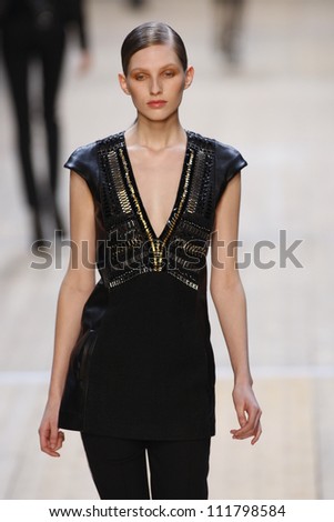 PARIS, FRANCE- MARCH 3: A model walks the runway during the Barbara Bui Ready to Wear Autumn/Winter 2011/2012 show during Paris Fashion Week at Pavillon Concorde on March 3, 2011 in Paris, France.