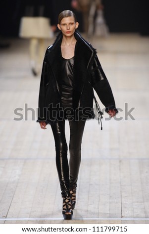 PARIS, FRANCE- MARCH 3: A model walks runway during the Barbara Bui Ready to Wear Autumn/Winter 2011/2012 show during Paris Fashion Week at Pavillon Concorde on March 3, 2011 in Paris, France.