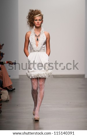 NEW YORK- SEPTEMBER 12: Model walks runway at Studio 6th Sense show for S/S 2013 during Nolcha Fashion Week on September 12, 2012 in New York City, NY