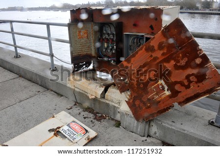 BROOKLYN, NY - OCTOBER 30:Electrical hub damaged in the Sheapsheadbay neighborhood due to flooding from Hurricane Sandy in Brooklyn, New York, U.S., on Tuesday, October 30, 2012.
