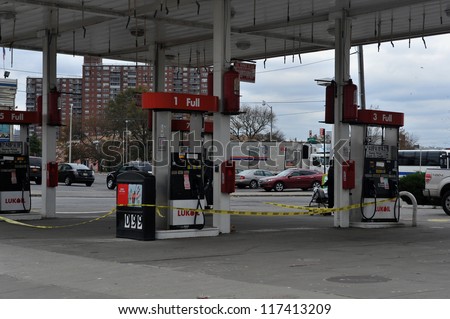 BROOKLYN, NY - NOVEMBER 01: Gas station is closed at the Seagate neighborhood due to impact from Hurricane Sandy in Brooklyn, New York, U.S., on Thursday, November 01, 2012.