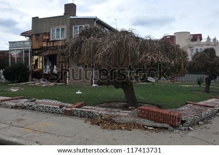 BROOKLYN, NY - NOVEMBER 01: Serious damage in the buildings at the Seagate neighborhood due to impact from Hurricane Sandy in Brooklyn, New York, U.S., on Thursday, November 01, 2012.
