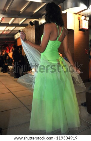 NEW YORK, NY - NOVEMBER 16: A Model walking runway at Costume-Fashion Show featuring designer NATASHA BEREZHNAYA at Empire Hotel Rooftop, 44 West 63rd Street, November 16, 2012, New York City.