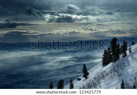 On the top of the World - Snow and Sky. Snowbasin mountain, Utah