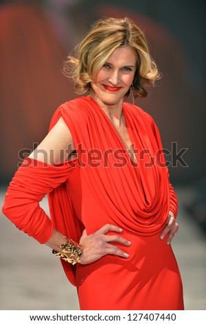 NEW YORK, NY - FEBRUARY 06: Brenda Strong wearing Marc Bouwer walks the runway at The Heart Truth\'s Red Dress Collection during Fall 2013 Mercedes-Benz Fashion Week at on February 6, 2013, NYC.