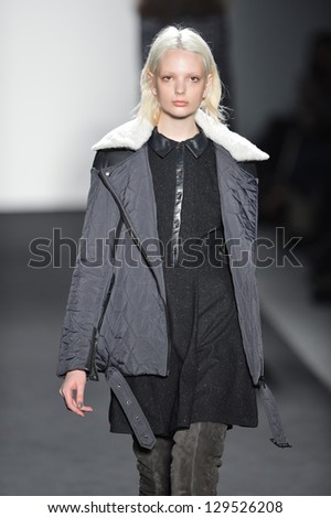 NEW YORK - FEBRUARY 07: A model walks the runway at the Timo Weiland Fall Winter 2013 WomenÃ?Â¢??s Collection during Mercedes-Benz Fashion Week on February 7, 2013 in New York City.