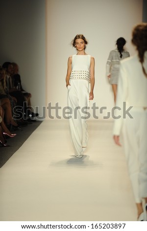 NEW YORK, NY - SEPTEMBER 11: A model walks the runway at the Rachel Zoe show during Spring 2014 Mercedes-Benz Fashion Week at The Studio at Lincoln Center on September 11, 2013 in New York City.