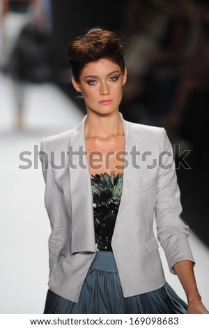 NEW YORK, NY - SEPTEMBER 06: Model walks the runway at the Project Runway show during Spring 2014 Mercedes-Benz Fashion Week at The Theatre at Lincoln Center on September 6, 2013 in New York City