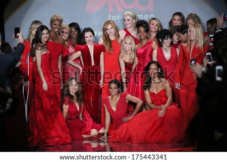 New York, Ny - February 06: Celebrity Models Gather At The End Of The Runway At Go Red For Women - The Heart Truth Red Dress Collection 2014 Show On February 6, 2014 In New York City.