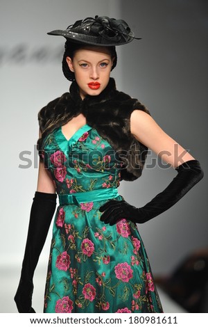 LOS ANGELES, CA - MARCH 09: A model walks the runway at Tatyana Designs - Bettie Page collection during Style Fashion Week Fall 2014 on March 09, 2014 in Los Angeles