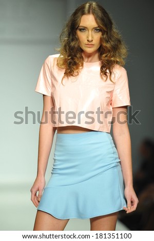 LOS ANGELES, CA - MARCH 10: A model walks runway at R. Michelle fashion show during Style Fashion Week Fall 2014 at The Live Arena on March 10, 2014 in Los Angeles