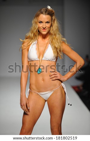 LOS ANGELES, CA - MARCH 11: A model walks runway at Miss Kinsman Swim show during Style Fashion Week Fall 2014 at The Live Event Arena on March 11, 2014 in Los Angeles