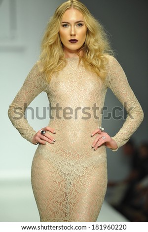 LOS ANGELES, CA - MARCH 10: A model walks the runway at MT Costello fashion show during Style Fashion Week Fall 2014 at The Live Arena on March 10, 2014 in Los Angeles.