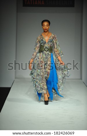 LOS ANGELES, CA - MARCH 10: A model walks the runway at Tatiana Shabelnik fashion show during Style Fashion Week Fall 2014 at The Live Event Arena on March 10, 2014 in Los Angeles.