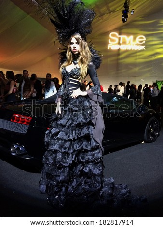 Los Angeles, CA - MARCH 13: A model posing at the lobby for Kicka Custom Designs during Style Fashion Week Fall 2014 at The LA Live Event Deck on March 13, 2014 in LA