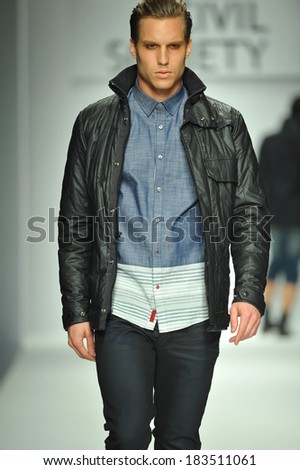 Los Angeles, CA - MARCH 11: A model walks the runway at Civil Society show during Style Fashion Week Fall 2014 at The LA Live Event Deck on March 11, 2014 in LA