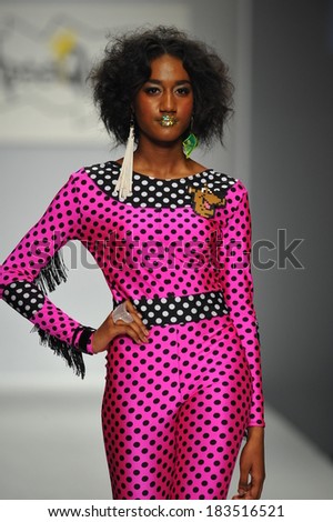 Los Angeles, CA - MARCH 11: A model walks the runway at Messqueen show during Style Fashion Week Fall 2014 at The LA Live Event Deck on March 11, 2014 in LA