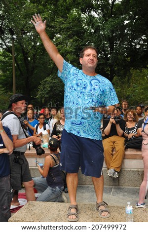 NEW YORK - JULY 26: Artist Andy Golub making a speech during first official Body Painting Event featuring artist Andy Golub on July 26, 2014 in New York NY