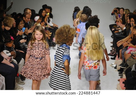NEW YORK, NY - OCTOBER 18: Models walk the runway finale  during the Anasai preview at petitePARADE Kids Fashion Week at Bathhouse Studios on October 18, 2014 in New York City.