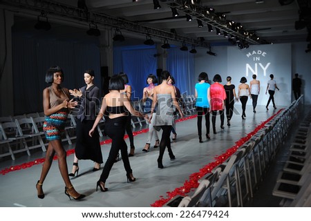 NEW YORK, NY - OCTOBER 25: Models walk runway rehearsal during Made in the USA Spring 2015 lingerie showcase preparations at the Center 548 on October 25, 2014 in New York City.