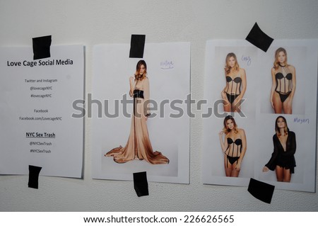 NEW YORK, NY - OCTOBER 25: Style and accessories backstage during Love Cage Spring 2015 lingerie showcase preparations at the Center 548 on October 25, 2014 in New York City.