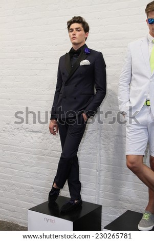 NEW YORK, NY - SEPTEMBER 03: A model poses at the Stephen F. presentation during New York Men\'s Day at Industria Studios on September 3, 2014 in New York City