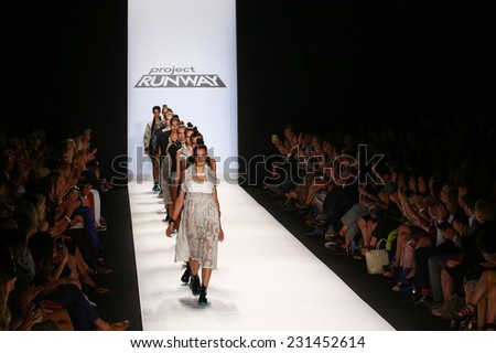 NEW YORK, NY - SEPTEMBER 05: Models walk runway finale at the Project Runway (Emily Payne) show during MBFW Spring 2015 at Lincoln Center on September 5, 2014 in NYC