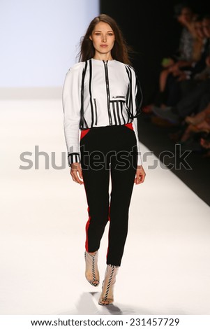 NEW YORK, NY - SEPTEMBER 05: A model walks the runway at the Project Runway (Korina Emmerich) show during Mercedes-Benz Fashion Week Spring 2015 at Lincoln Center on September 5, 2014 in NYC