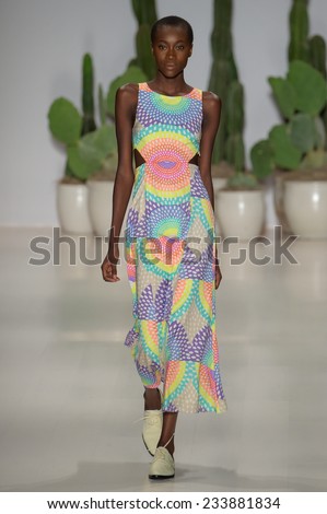 NEW YORK, NY - SEPTEMBER 06: A model walks the runway at the Mara Hoffman Spring-Summer 2015 Collection during Mercedes-Benz Fashion Week Spring 2015 on September 6, 2014 in New York City.