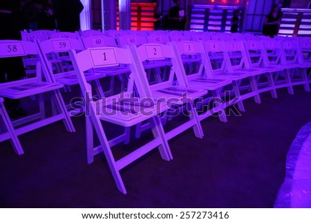 NEW YORK, NY - FEBRUARY 18: An empty chairs before the B Michael America fashion show during MBFW Fall at New York Public Library on February 18, 2015 in NYC