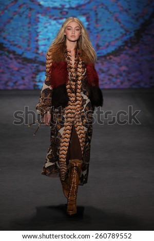 NEW YORK, NY - FEBRUARY 18: Model Gigi Hadid walks the runway at the Anna Sui fashion show during MBFW Fall 2015 at Lincoln Center on February 18, 2015 in NYC