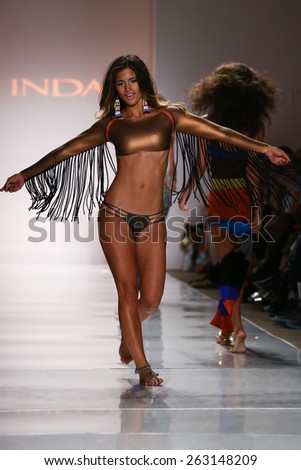 MIAMI, FL - JULY 21: A model walks runway at the Indah fashion show during MBFW Swim 2015 at The Raleigh hotel on July 21, 2014 in Miami, FL.
