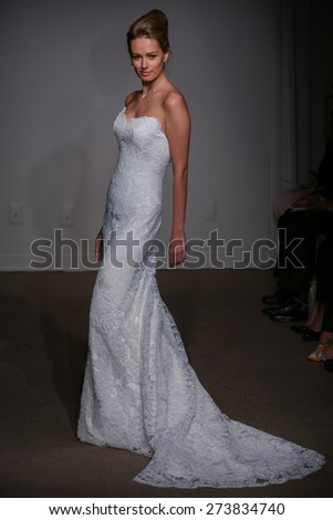 NEW YORK, NY - APRIL 19: A model walks the runway at the Anna Maier / Ulla-Maija Couture Bridal Spring/Summer 2016 Runway Show on April 19, 2015 in NYC