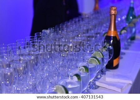 NEW YORK, NY - APRIL 14: Open bar with glasses and champagne during the Galia Lahav Bridal Fashion Week Spring/Summer 2017 presentation on April 14, 2016 in New York City.