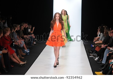 MOSCOW - OCTOBER 21: Models walking runway at the Von Vonni Collection for Spring/ Summer 2012 during Mercedes-Benz Fashion Week on October 21, 2011 in Moscow, Russia