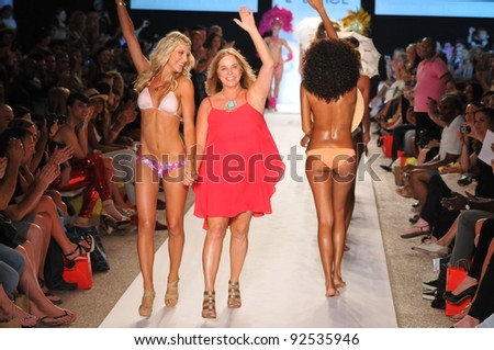 MIAMI - JULY 14: Designer and Models walk runway at the L Space Swimsuit Collection for Spring/ Summer 2012 during Mercedes-Benz Swim Fashion Week on July 14, 2011 in Miami, FL