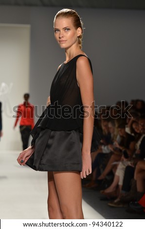 NEW YORK - SEPTEMBER 10: Model walks the runway at the Ruffian Spring Summer 2012 collection presentation during Mercedes-Benz Fashion Week on September 10, 2011 in New York.