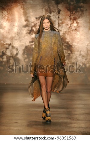 NEW YORK - FEBRUARY 11: A Model walks runway for Sally La Pointe Fall/Winter 2012 presentation in Center 548 during New York Fashion Week on February 11, 2012 in NYC.