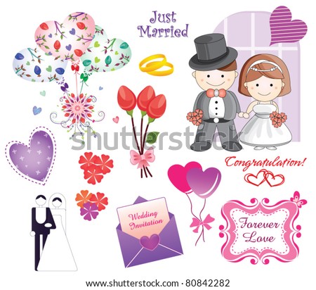 stock vector Cute and colorful wedding clip art set