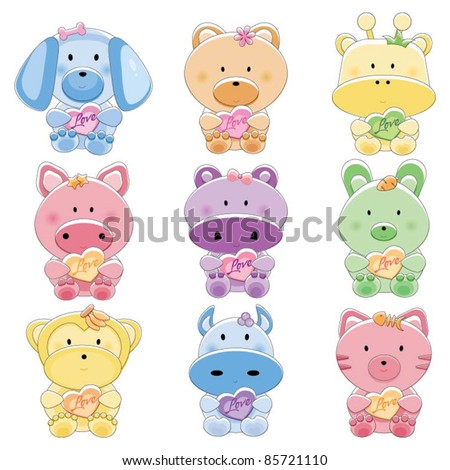 Baby animal set with love
